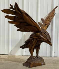3ft Tall Teak Wood Eagle Sculpture