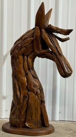 3ft Tall Teak Wood Horse Head Sculpture
