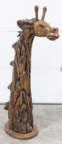 5ft Tall Teak Wood Giraffe Shoulder Mount Sculpture