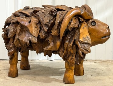 2.5ft Long Teak Wood Ram Sculpture
