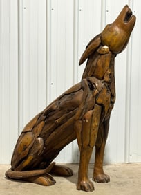 4ft Tall Teak Wood Howling Dog Sculpture