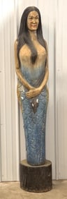 6.5ft Tall Carved Wood Mermaid Sculpture