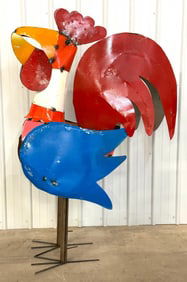 6ft Tall Metal Art Rooster Sculpture