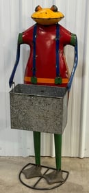 4ft Tall Metal Art Frog Holding Box Sculpture