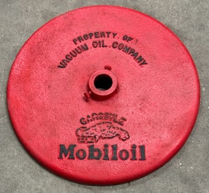 Red Mobil Oil Mobiloil Gargoyle Advertisement Heavy Cast Iron Sign Base Vacuum Oil Company