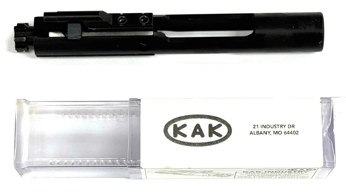 KAK Industry M16 5.56 NATO / 300 BLK Bolt Carrier Group in Box: KAK Industry M16 5.56 NATO / 300 BLK Bolt Carrier Group in Box.? The KAK Industry M16 5.56 NATO bolt carrier group is in very nice to like new condition. ?Phosphate coating and chrome lining?provides