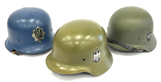 3 Repainted WW II M35 German Army Helmets