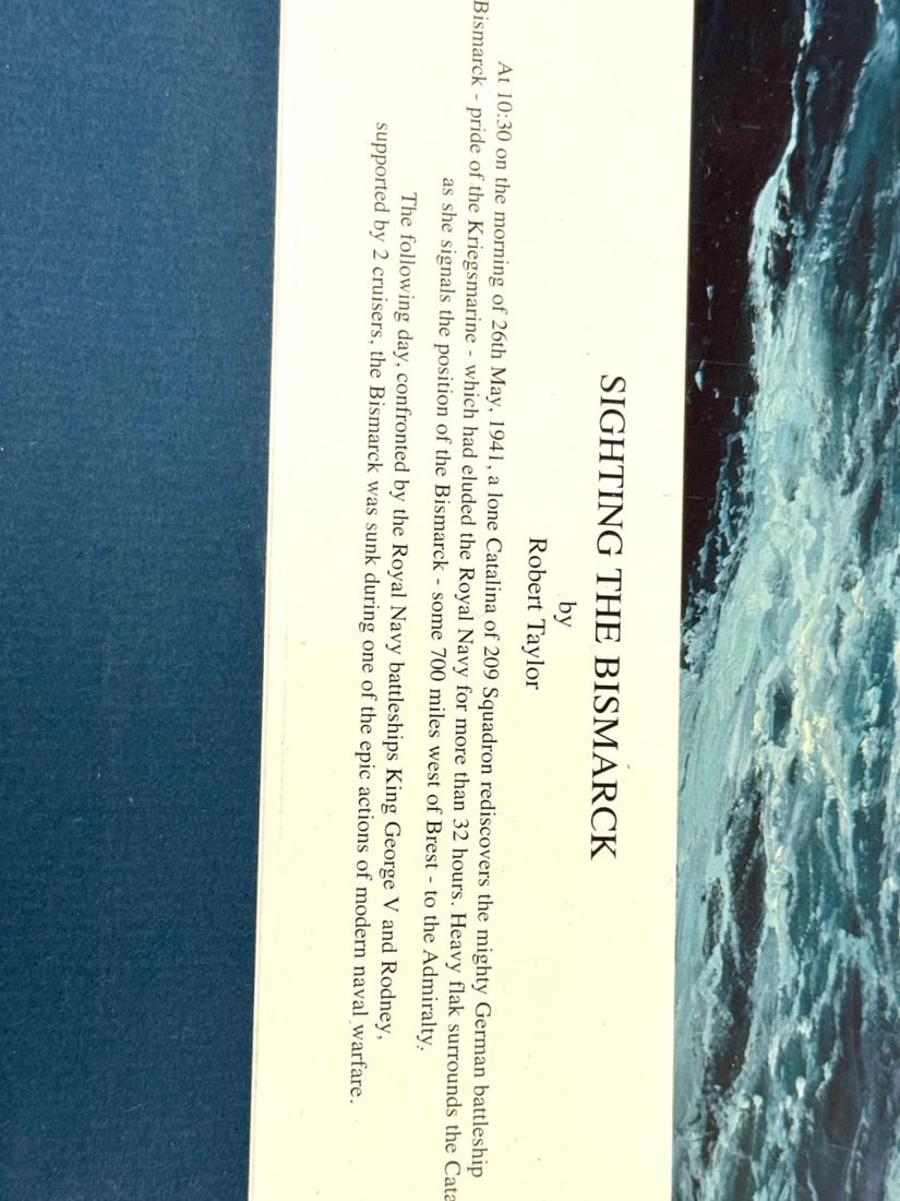Framed Print WW II German Sighting The Bismarck by Robert Taylor: Framed Print WW II German Sighting The Bismarck by Robert Taylor..? ?Professionally framed? print of WW II German Kriegsmarine battle ship.? Framed print is in very nice used condition.? Frame measure