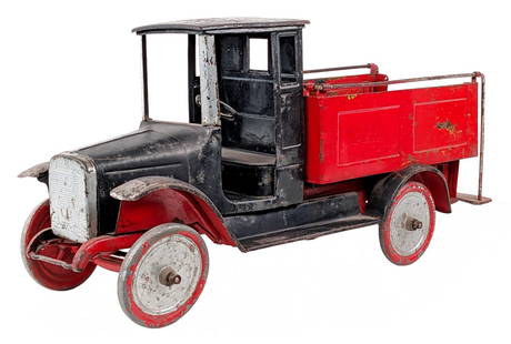 Buddy L Ice Delivery Truck: Buddy L Ice Delivery truck. The truck has an older period overpaint. The Buddy L decals are still visible under the overpaint. A solid / straight truck that would make for a good restoration candidate