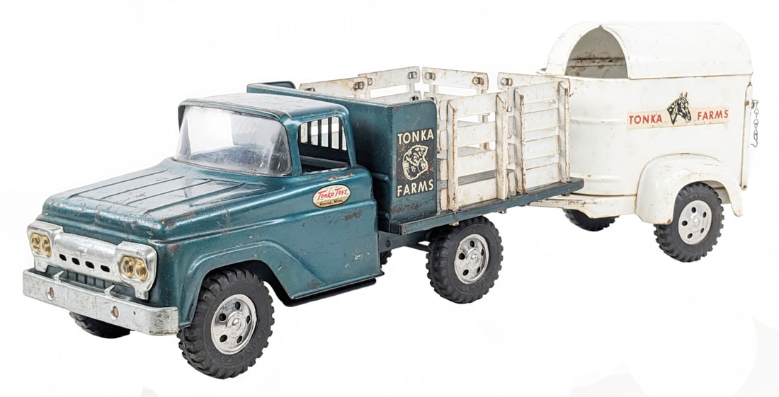 Original Tonka Farms Stake Bed Truck w/ Horse Trailer (1 of 10)