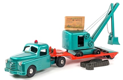 Original Structo Truck w/ Lowboy Trailer & Steam Shovel