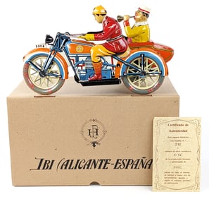 Contemporary Paya Tin Windup Motorcycle w/ Sidecar
