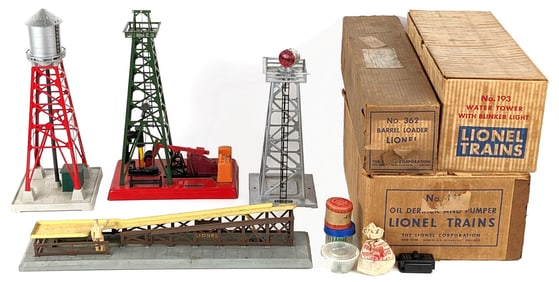 Lionel 362 Barrel Loader, 193 Water Tower, & 455 Oil Derrick
