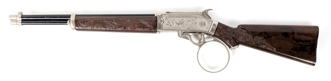 Hubley The Rifleman "Flip Special" Cap Gun Rifle: Hubley The Rifleman "Flip Special" cap gun rifle. The rifle is in excellent condition and appears to work as it should. It does show some minor rub marks hear on the stock. It shows a very minor crack