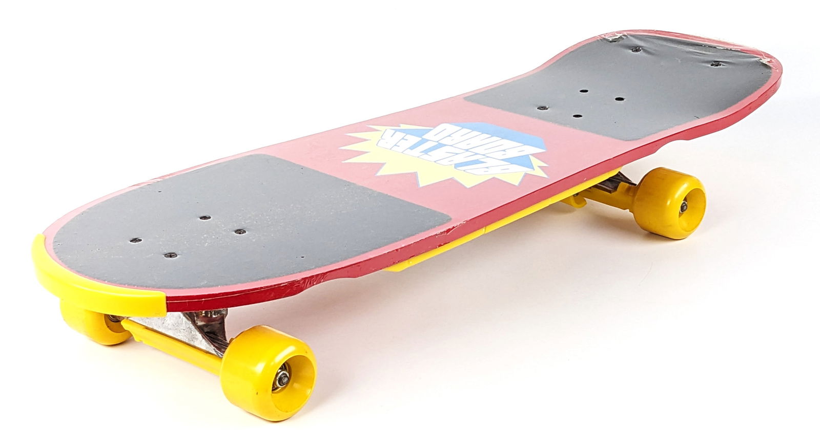 Vintage 1980's Blaster Board Skateboard: New old stock 1980's Blaster Board skateboard. The board still has the original plastic wrapping on it. The board does have some edge wear on the rear end where the plastic part has separated. The yel