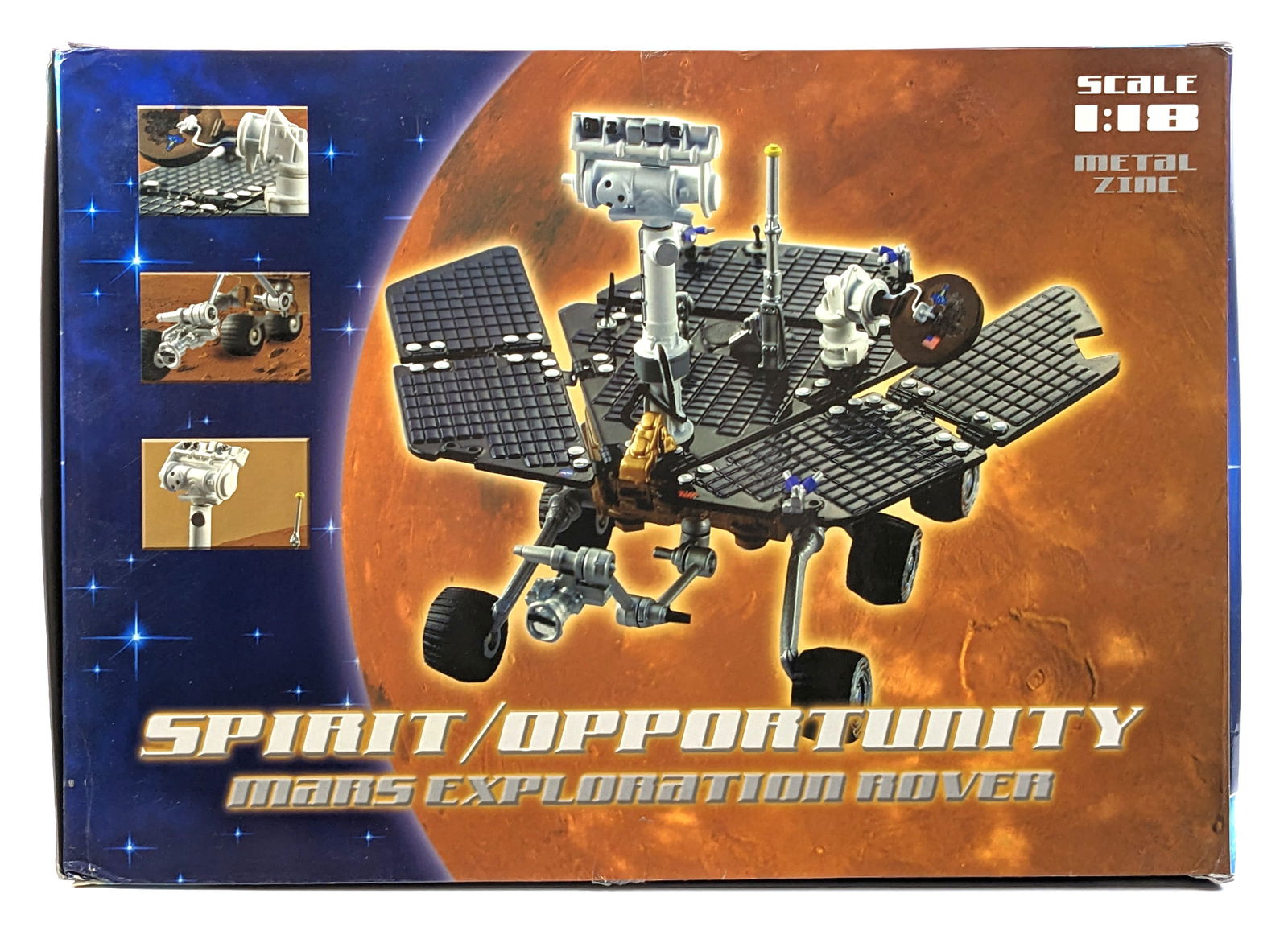 1/18 Sun Star Spirit / Opportunity Mars Exploration Rover: 1/18 Scale Sun Star Spirit / Opportunity Mars Exploration Rover. A highly detailed metal replica. Good condition in the box. The box has some light storage wear.