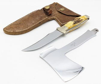 1965-80 Case XX Stag Hatchet / Knife Combo Set w/ Sheath
