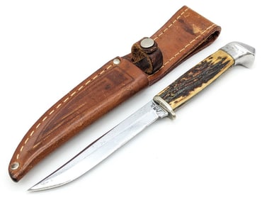 1932-40 Case XX Stag 4in Fixed Blade Hunting Knife w/ Sheath