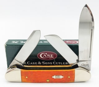 2007 Case XX Dark Orange Bone Gunboat Canoe Knife 6394 w/ Box