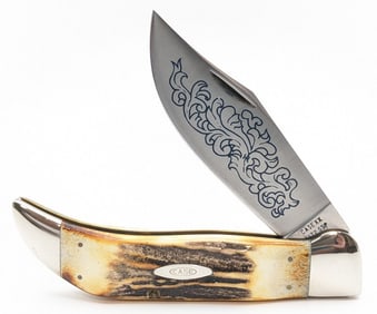 1977 Case XX Blue Scroll Stag Large Clasp Knife 5172