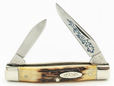 1977 Case XX Blue Scroll RARE Extra Stag Small Pen Knife 52033