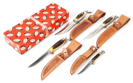 1979 Case XX Bradford Centennial Stag Fixed Blade Set w/ Sheaths & Box