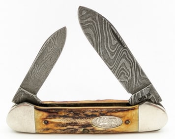 1989 Case XX Damascus Stag Canoe Knife 52131