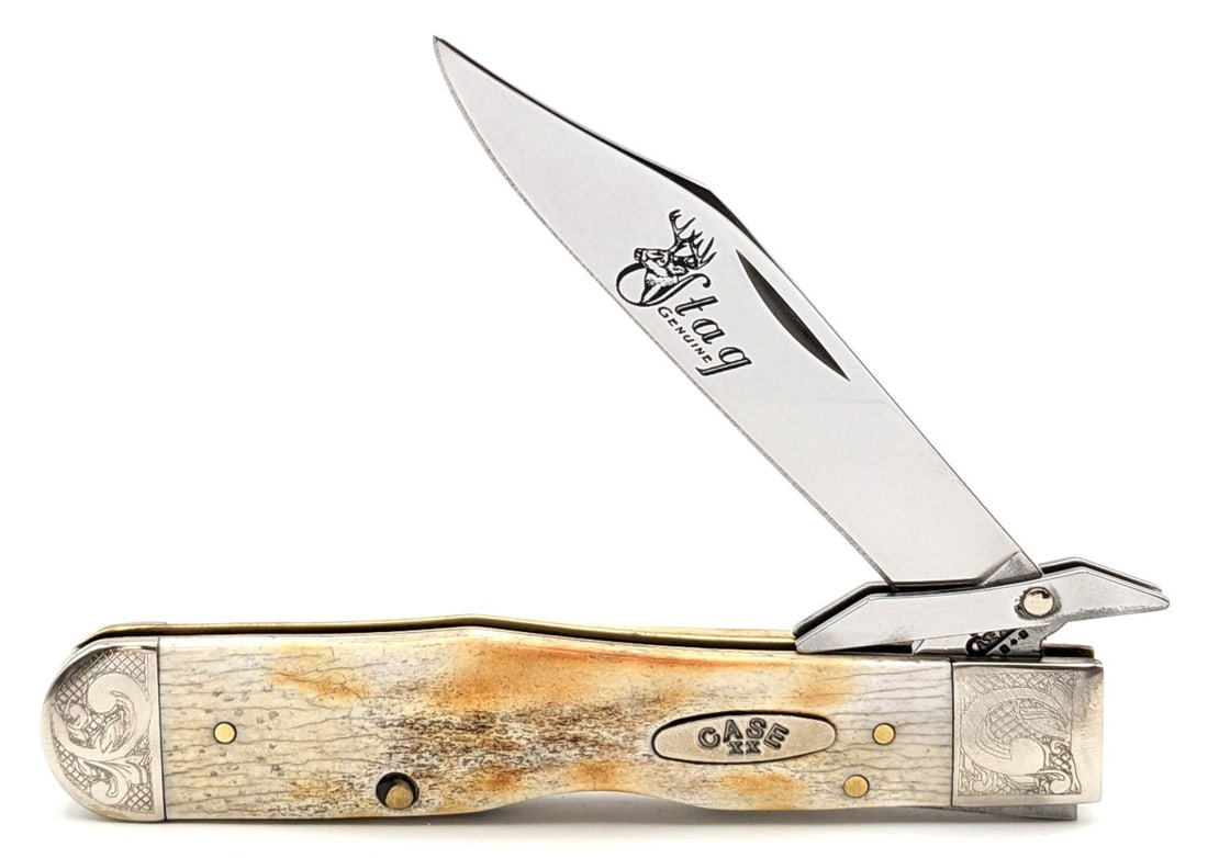 Ltd 2003 Case XX Scroll Bolster 1 of 250 Mint Set Genuine Stag Cheetah 5111 1/2 (1 of 5)