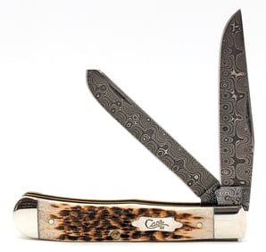 2007 Case XX Raindrop Damascus Amber Bone Trapper 6254 DAM