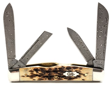 2007 Case XX Raindrop Damascus Amber Bone Congress Knife 64052 DAM