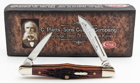 2005 Case XX C. Platts' Sons Walnut First Run Bone Tuxedo Knife 62156 w/ Tin