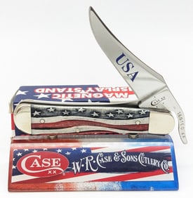 2017 Case XX American Flag USA Natural Smooth Bone Russlock 61953 w/ Display Stand