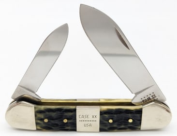 2020 Case XX Olive Green Bone Center Bolster Tang Stamp Canoe Knife 62131