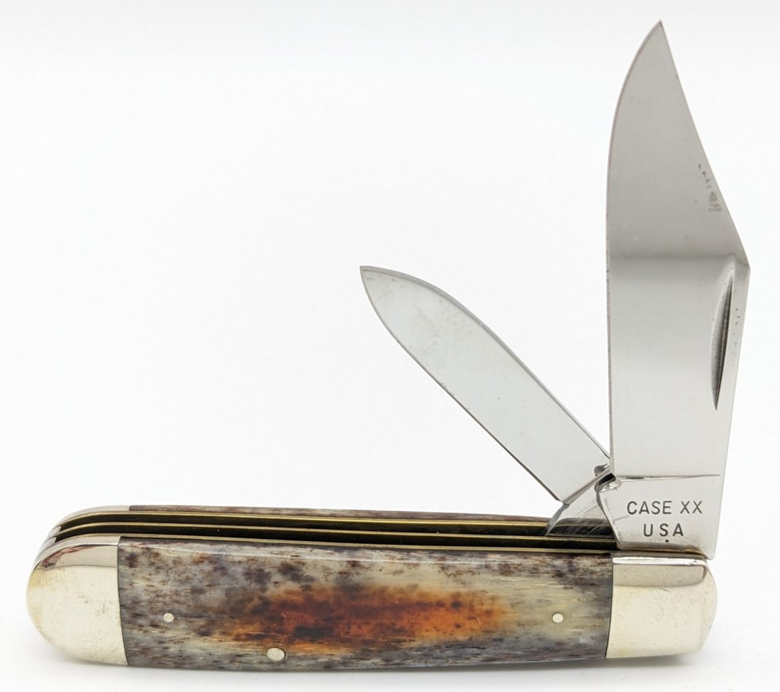 1979 Case XX Smooth Appaloosa Bone Jack Knife 6235 1/2: Knife is in very nice condition light carbon spots on the blades, light tarnishing on the bolsters, and very nice handle scales. Overall measures 3-3/8in when closed.