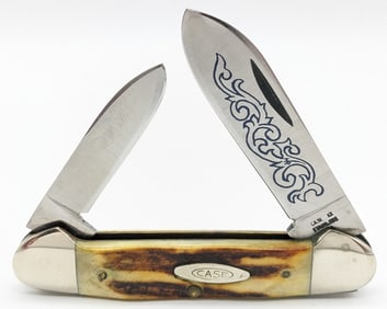 1977 Case XX Blue Scroll Stag Canoe Knife 52131