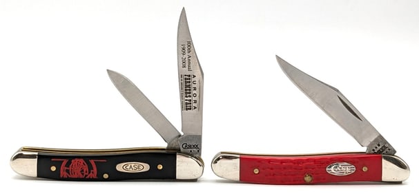 2002 & 08 Case XX Red Delrin & Slick Black Medium Texas Jack Knife 087