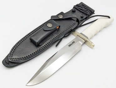 Randall Model 14 White Finger Groove Micarta Attack Knife w/ Sheath