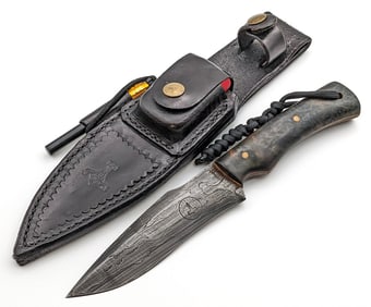 Custom Thorson Forge Damascus Fixed Blade w/ Custom Sheath