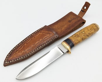 Custom Robert Molenaar Straight Back Hunting Knife w/ Sheath