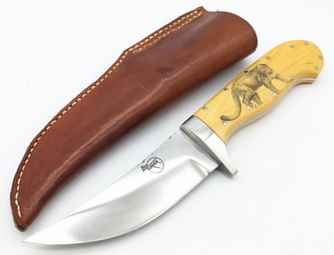 Max Turner Custom Ivorite Micarta Scrimshaw Hunter w/ Sheath