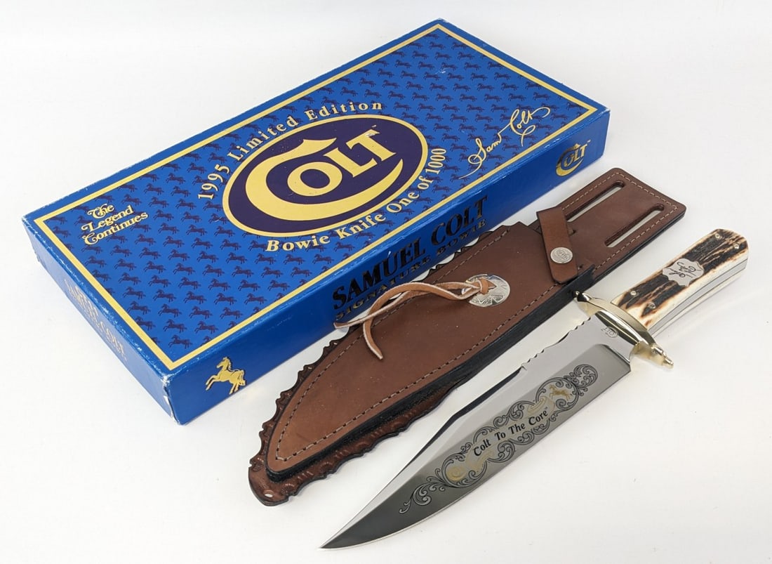 Ltd 1995 Samuel Colt Signature Series Bowie Knife w/ Sheath & Box (1 of 12)