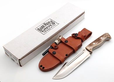 NIB Bark River Knives Bravo Tope Recon Pinned Stag Bowie Knife w/ Sheath