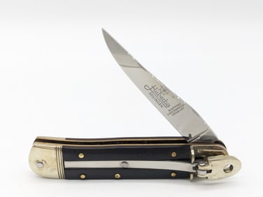 Custom File Worked Hubertus Solingen Black Micarta Lever Lock Switchblade Knife