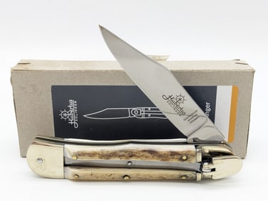 Hubertus Solingen Stag Springer Leverlock Switchblade Knife w/ Box