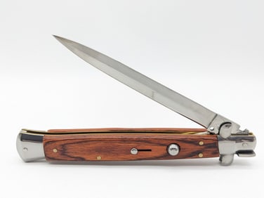 Large AKC Wood Handle Stiletto Switchblade Knife