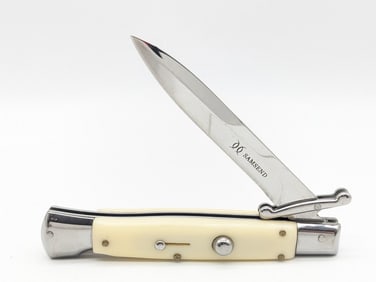 Samsend Synth White Swing Guard Stiletto Switchblade Knife
