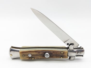 Vtg Beltrame Rostfrei Stag Stiletto Switchblade Knife