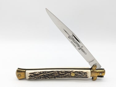Large Kissing Crane Stag Stiletto Folding Knife