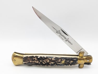 Very Large Kissing Crane Stag Stiletto Folding Knife
