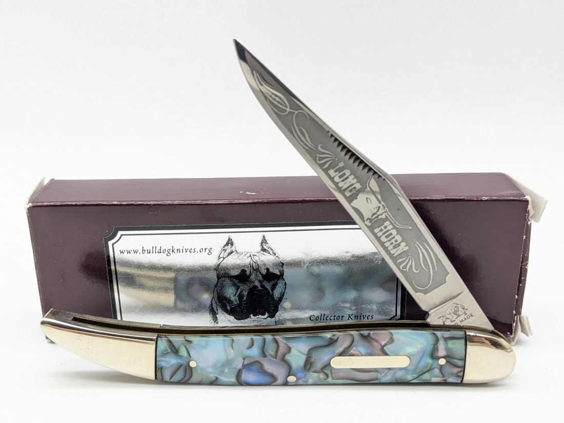 Bulldog Brand Faux Abalone Prototype Long Horn Toothpick Knife w/ Box (1 of 4)